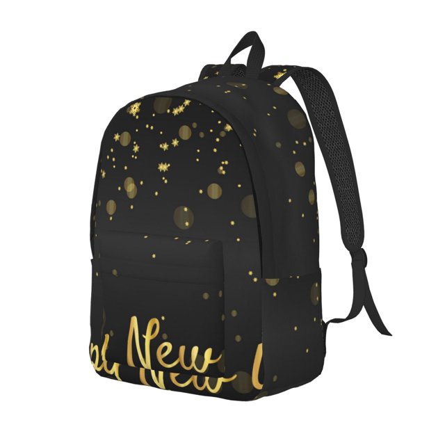 Disketp Happy New Year print Canvas Backpack Lightweight Travel Daypack Student Rucksack Laptop Backpack-Small