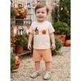 thumbnail image 3 of Loicainy Baby Toddler Boys Halloween Outfit 12 18 24 Months 2T 3T 4T 5T Short Sleeve Pumpkin Ghost Embroidery Tops with Plaid Shorts 2Pcs Kids Clothes Set, 3 of 9