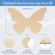 Large Butterfly Wood Cutouts, 12-inch x 8-inch Unfinished Wood Cutout for Painting and Spring Craft, Pack of 1 Spring Decoration for Home and Classroom, by Woodpeckers