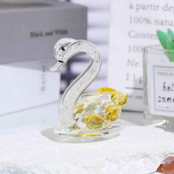 2Pcs Sparkle Crystal Swan Figurine,Crystal Swan Ornaments Collectibles, Paperweight Table Centerpiece Ornament, Wedding Home Office Tabletop Decor Valentine's Day (Yellow,Diamond Infusion)
