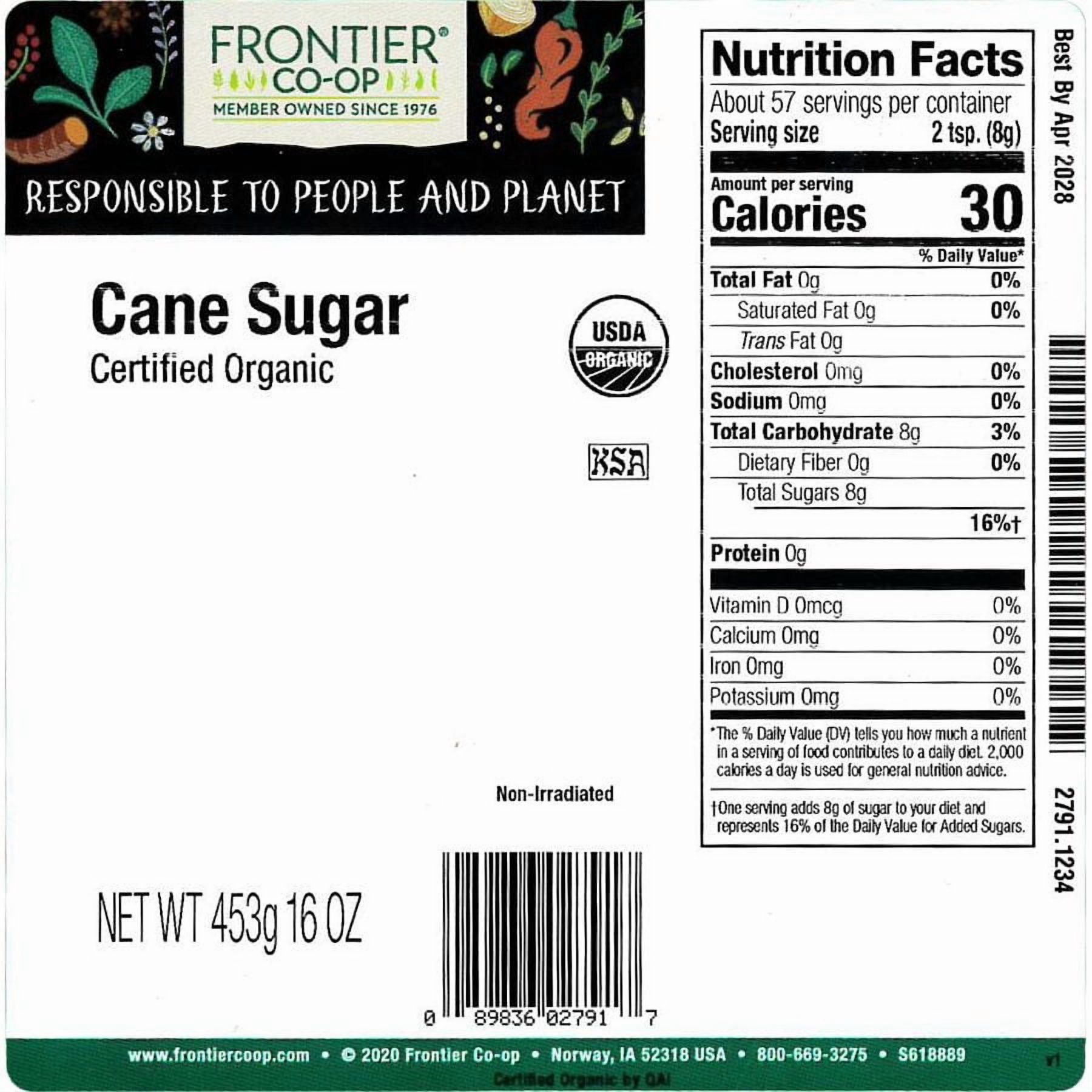 Frontier Co-op Cane Sugar, Organic 1 lb.