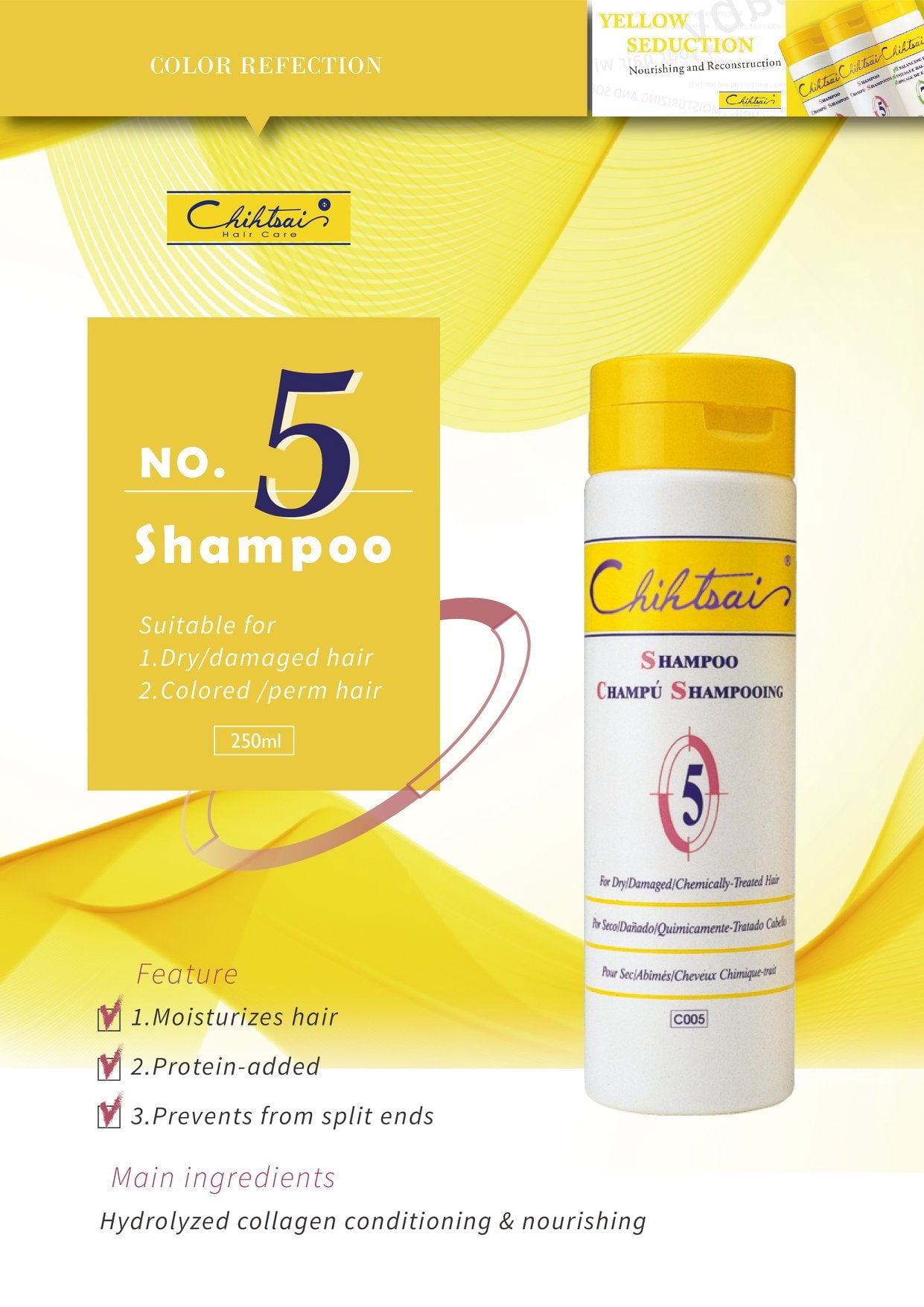 Chihtsai No. 5 Shampoo 34 oz / 1000 ml | For Dry, Damaged Or Chemically-Treated Hair