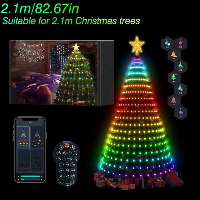 Luces inteligentes RGB IC para árbol de Navidad, Multicolor, hadas, LED, estrellas, cuerdas, aplicación de cascada, Bluetooth, patio, vacaciones, luces programadas DIY