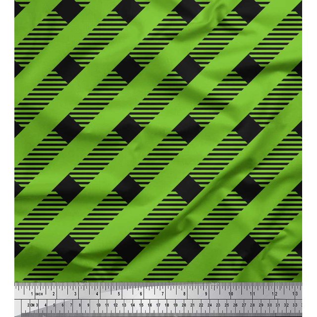 Soimoi Green Modal Satin Fabric Diagonal Stripe Decor Fabric Printed Yard 42 Inch Wide