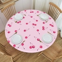 muroi Little Cherry Seamless Round Fitted Tablecloth with Elastic Protector Table Kitchen Dinner Waterproof Oil-Proof Table Covers Fits 40"-44", Small