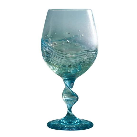 Ocean Wave Sea Glass Wine Glass for Dates,Ocean Wave Handcrafted Glass,Bring the Sea to Your Glasses for All Kinds Of Beverages and Alcoholic Drinks,Wave Sea Glass Wine Glass for Parties & Bars