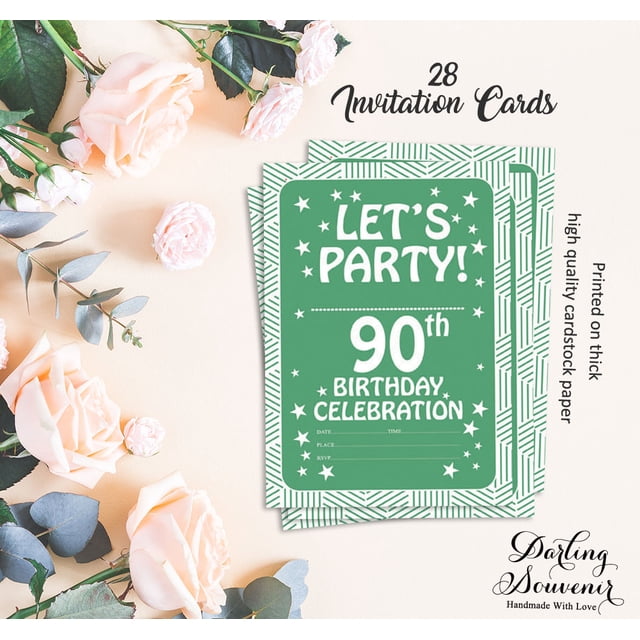 Darling Souvenir Green Birthday Invitation Card Printable Elegant Fill or Write In Blank Party Invites 28 Pcs 5 x 7 Inches