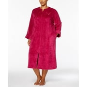 Miss Elaine-Embroidered Fleece Robe-Plus-3X-Vintage Berry