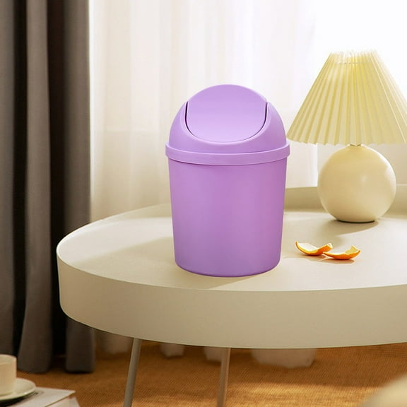 Mini Waste Can with Swing Lid, Stylish Desktop Trash Bin, Table Waste Paper Basket, Round Small Table Trash Can for Office Bathroom Bedroom, 2 Pcs, 7.67x5.51"