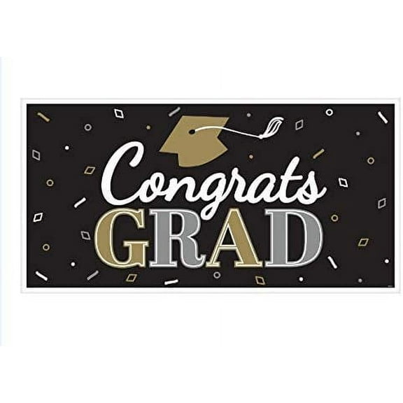 Congrats Grad' Graduation Banner - Large Plastic Horizontal Banner, 65 x 33 Inches