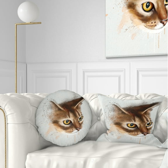 Designart Anxious Brown Cat Watercolor Sketch - Animal Throw Pillow - 12x20