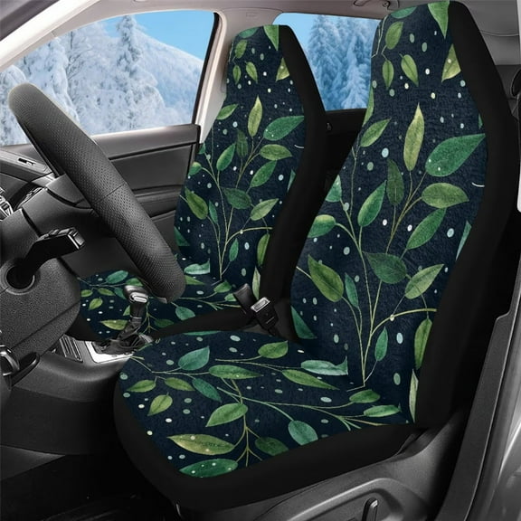 Uorisanigo Car Seat Covers for Front Seats Set of 2, Soft Comfy Vehicle Seat Protection Covers, Premium Green Leaf Print Automotive Bucket Seats Cover
