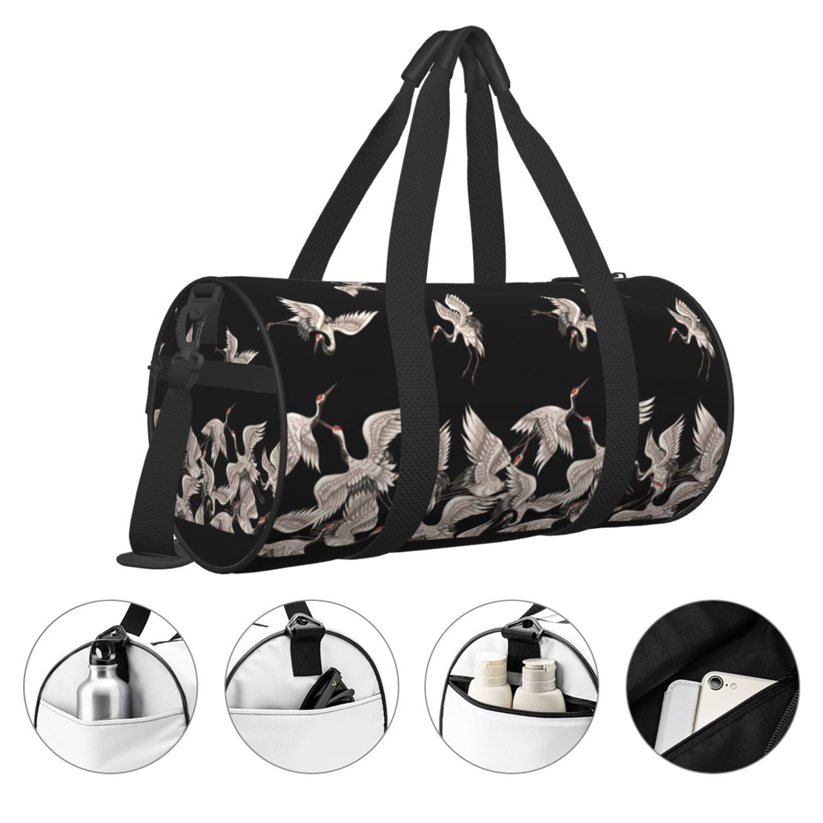 Vsdgher Japanese White Crane 45L Foldable Duffel Bag, Sports Gym Bag,Overnight Bag, Portable Weekender Bag for Airplanes