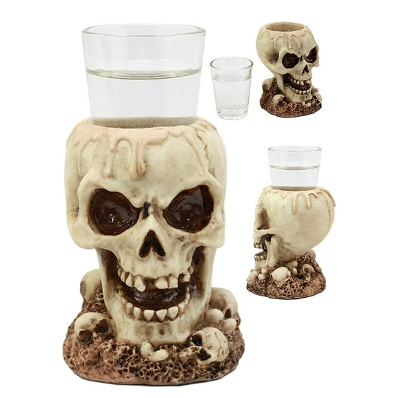 Ebros Gothic Ossuary Graveyard Melting Skull Shot Glass Holder Figurine 5"Tall Liquor Shooter Evil Grinning Skull Decor
