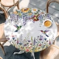 thumbnail image 2 of Watercolor Floral Round Tablecloth, Fitted Table Cover with Elastic for 36"-44" Round Tables, Spring Daisy Sunflowers Wisteria Hummingbird Table Cloth Outdoor Dinning Party Waterproof Tablecloths, 2 of 7