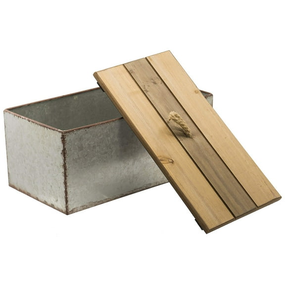 Red Co. Decorative Rectangular Rustic Galvanized Metal Storage Box with Wooden Lid