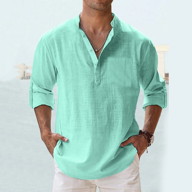 Mens Spring Loose Stand Solid Color Pocket Long Sleeve Pullover Shirt Silk T Shirt Men Mens T Shirts Pack T Shirt Top Leotard Short Short Button Shirt Mens Shirt Bulk Mens Shirts Bulk Bodysuit Pajama