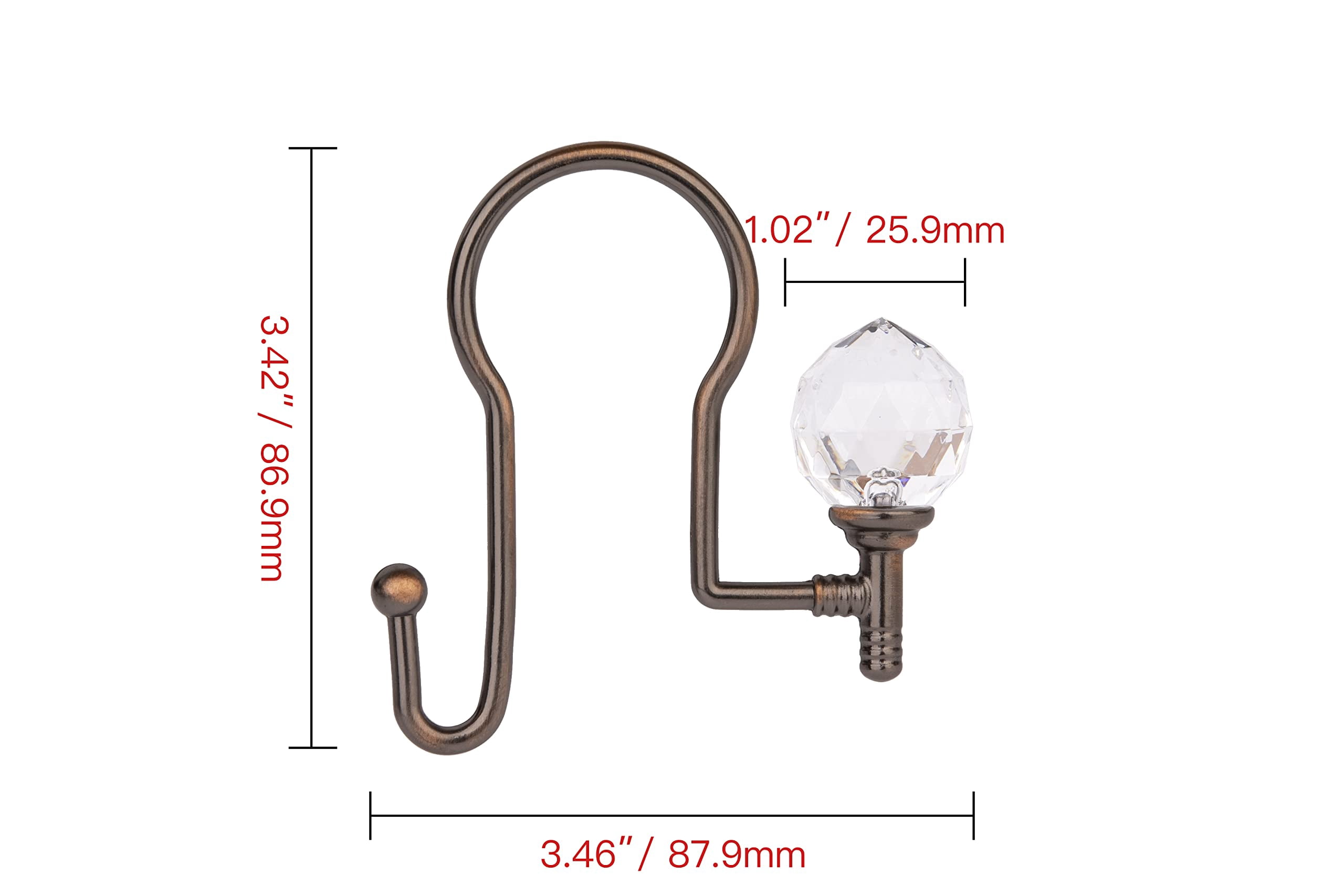 Utopia Alley Shower Hooks - Double Shower Curtain Rings for Bathroom - Rust Proof Shower Curtain Hooks for Shower Curtain - Shower Curtain Rings with Crystal Design - Set of 12, Oil Rubbed Bronze
