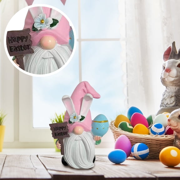 Easter Gnome Decor 5 Inch, Easter Decoration Table Easter Table Decor Resin Easter Bunny Doll Decoration Gnome Ornaments, Easter Toys for Kids Pink