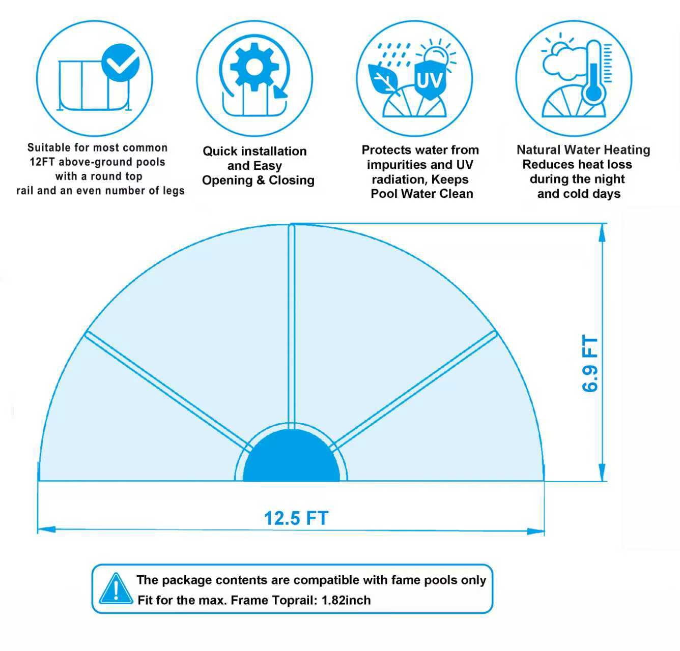 12 FT Round All‑Weather Pool Dome Enclosure, Multifunctional Outdoor Pool Cover Dome, Clean & Warm Water Pool Shelter Compatible with 12ft Round Frame Pools