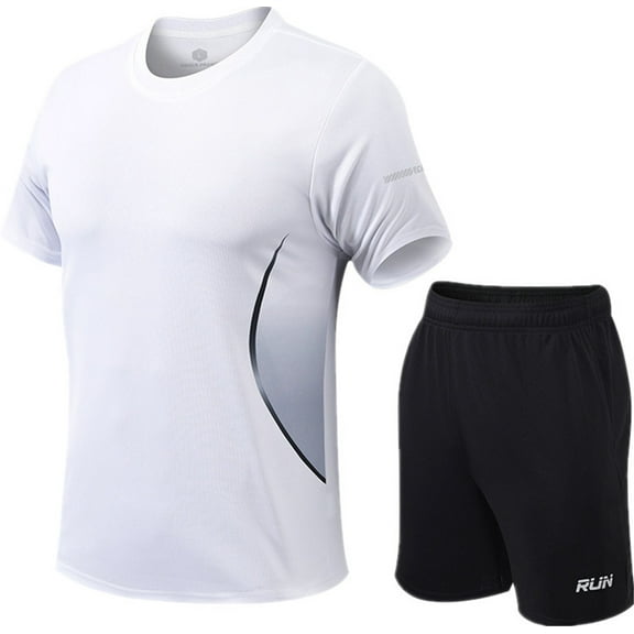 Silver Basic Men's Summer Sports Suit Badminton Suit Short Sleeved And Shorts Jogging Set M,White-1