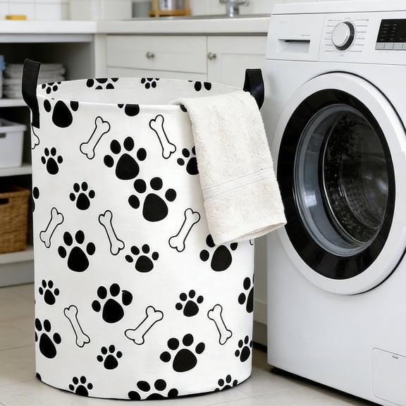Kumdkd Paw Print Laundry Basket 19.68x15.74in, Foldable Cloth Dirty Clothes Hamper with Handles, Toy Storage Organizer for Home, Bedroom, Office Decor
