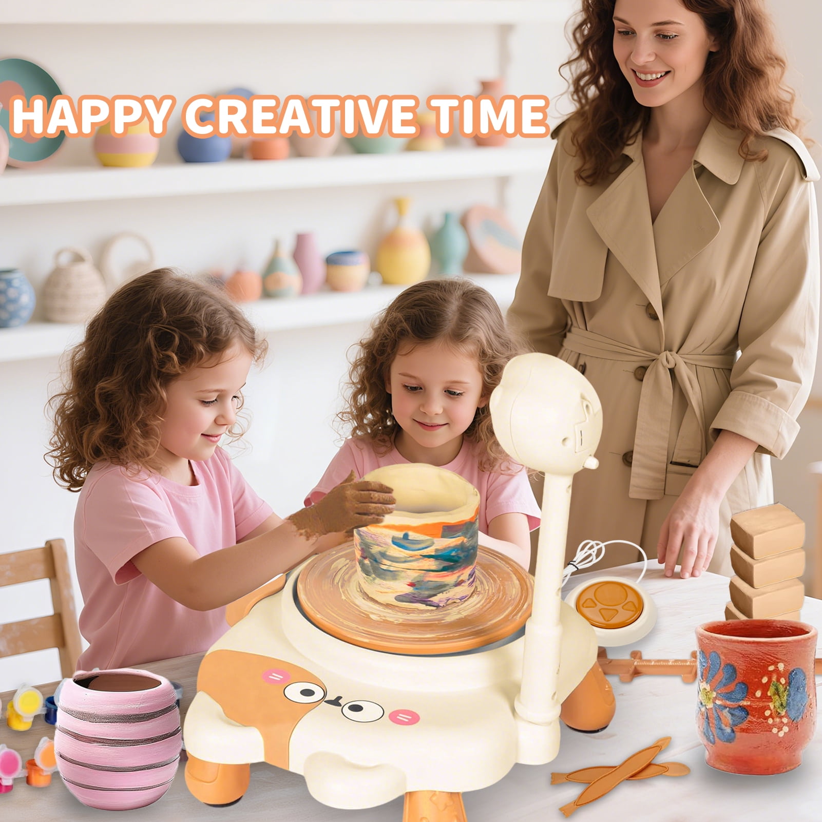 Sunforu Pottery Wheel for Kids, Art and Crafts for Beginner, STEM Painting and Clay Kits Gift for Girl Boy, Birthday Toy