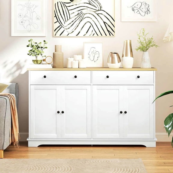 Spaco Modern Sideboard with Storage Drawers, Buffet Cabinet with Adjustable Shelves for Indoor as Kitchen, Bar, Dining Room, White