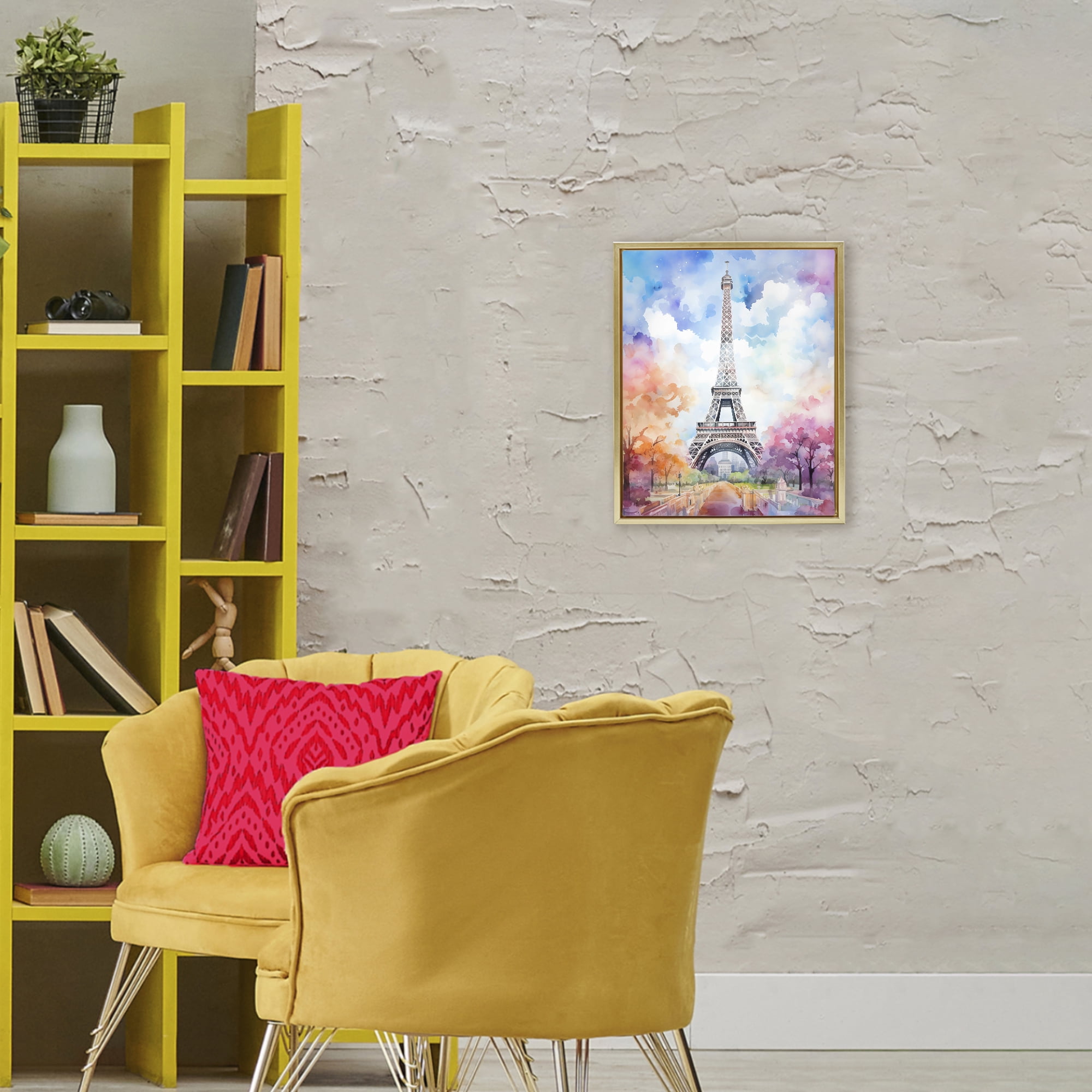 Stupell Industries Pastel Paris Springtime Tower Gold Framed Floater Canvas Wall Art, design by Creative Studio