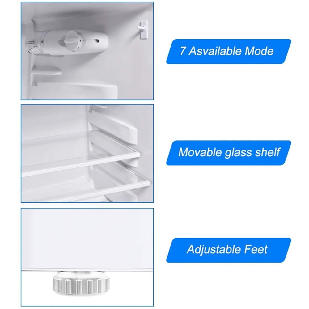 Kadyn 3.4 Cu ft Refrigerator with Adjustable Thermostat, 2 Doors Cold-rolled Sheet Compact Refrigerator with Freezer, Stainless Steel, Glass, White