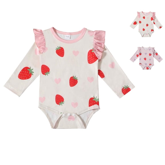 QSXADF Newborn Bodysuits Infant Girls Rompers Girl Baby Girl Strawberries Printing Long Sleeve Bodysuits Crawler Clothing