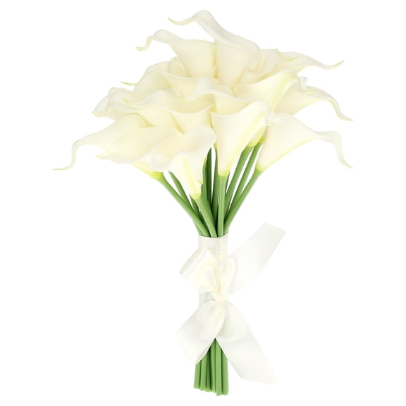 White Artificial Calla Lily Bouquet with Satin Ribbon, 12.2 Inch, Way To Celebrate