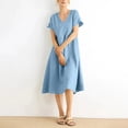thumbnail image 6 of Fmbrln Linen Dresses for Women Summer Short Sleeve V Neck Midi Dress Casual Loose Solid A-Line Sundress with Pockets, 6 of 9