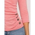 thumbnail image 5 of DARING DIVA V Neck Knitted Buttons Decor Ruched Blouse Top S Coral Pink, 5 of 7
