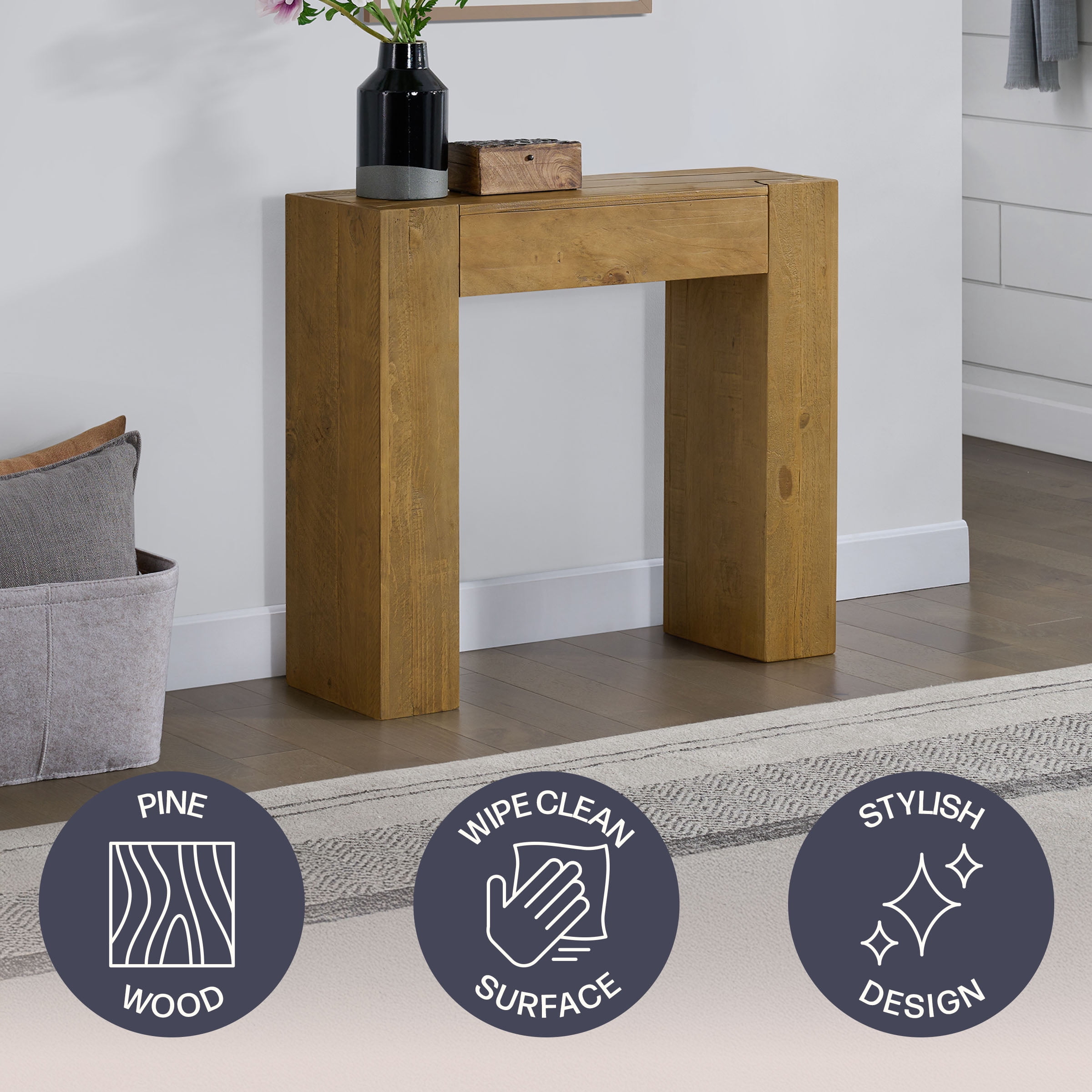 Alaterre Furniture Stockyard Solid Wood Console Table - 36in Modern Farmhouse Entryway Table, Oak