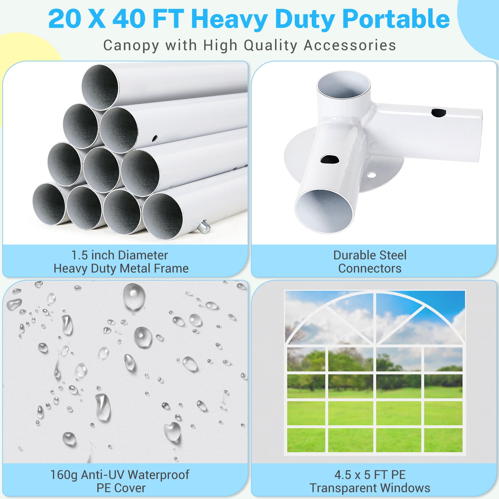 SANOPY 20x40ft Heavy Duty Party Tent, Outdoor Commercial Canopy with Removable Sidewalls, Gazebo Shelter for Wedding, Outdoor Carport Party Tent for Event, White