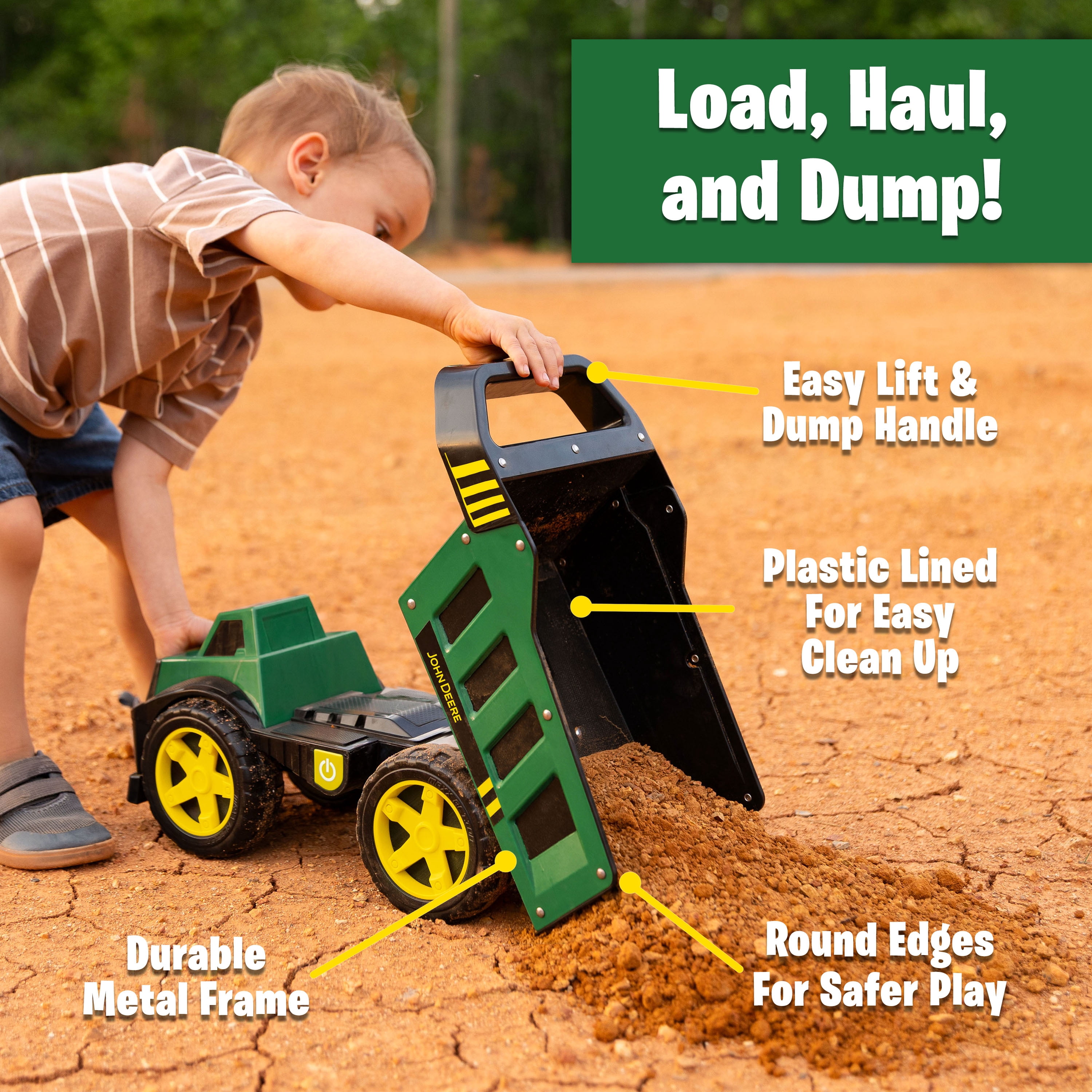 John Deere 16" Metal Dump Truck with Lights & Sounds, Children Ages Ages 3