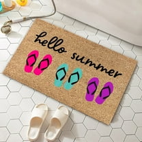 LHWEN 1PCS Summer Floor Mats Holiday Welcome Door Mats Non-Slip Polyester Beach Themed Entrance Mat Rubber Padded Grip Low-Profile Design Indoor Outdoor Decor Santa Snowflakes Festive Decoration Back