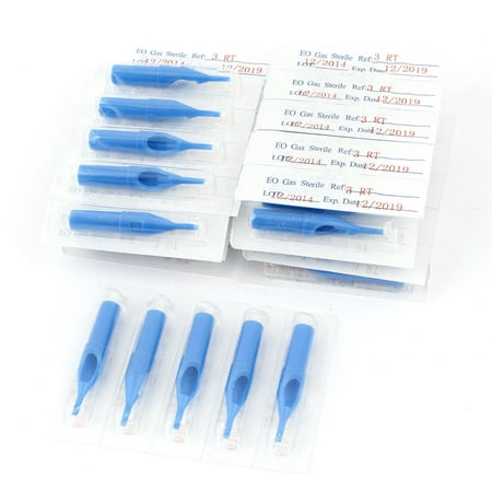 Unique Bargains 50 Pcs Disposable Tattoo Tip Tube Nozzle 3R Blue for Round Liner/Shader