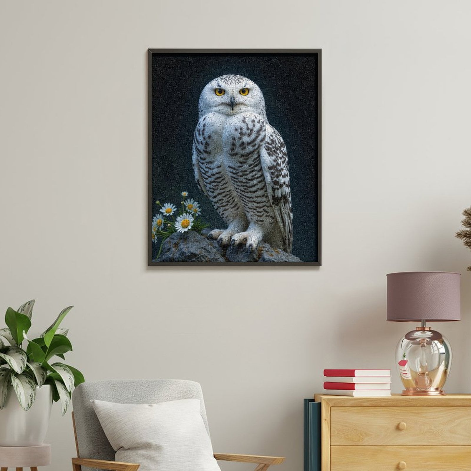 Paint by Numbers Kit for Adults, White Owl Perched On Rock Daisies Paint by Numbers, Easy Paint by Numbers Kit for Adults Beginner, DIY Adult Paint by Number Kits on Canvas, Home Decor