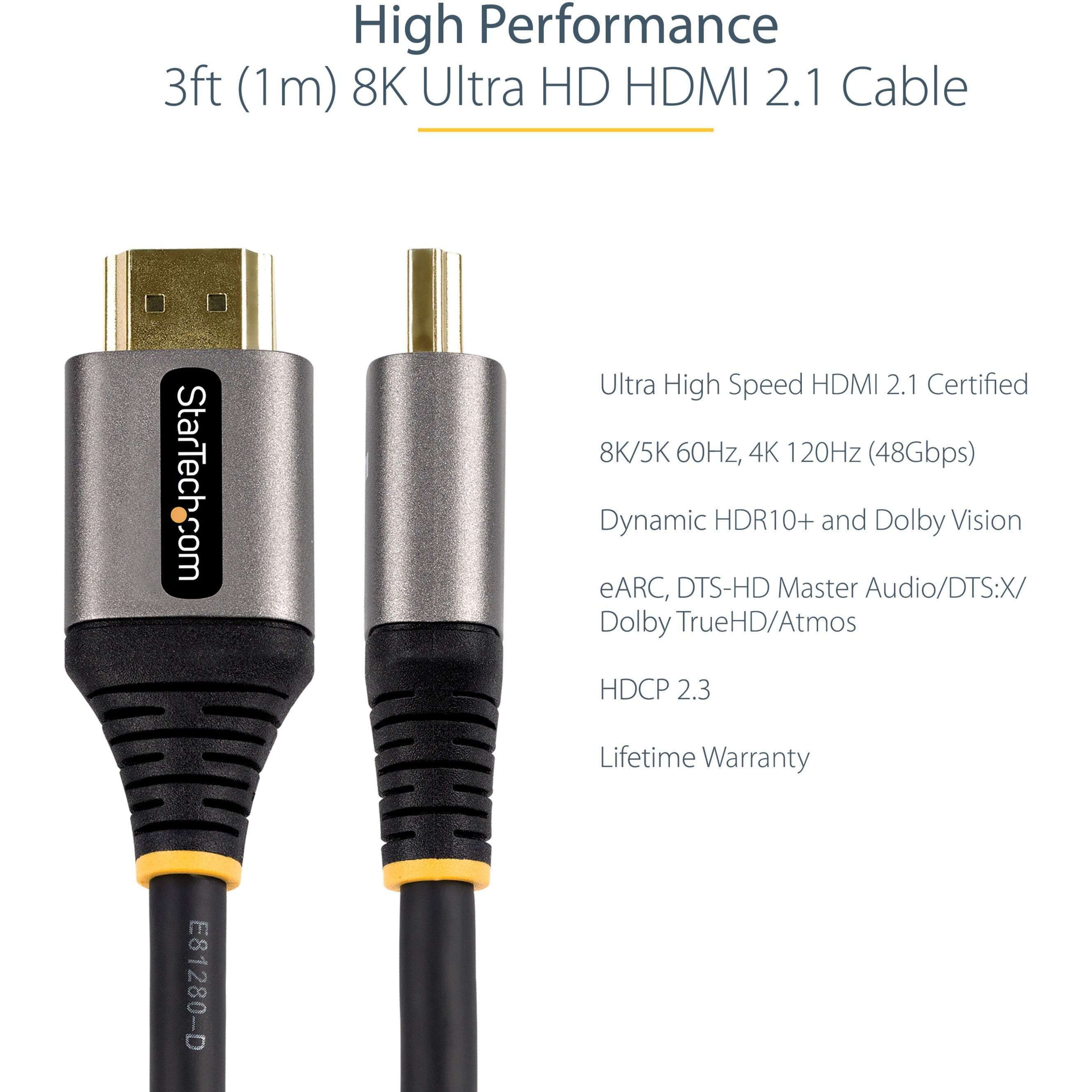 3ft/1m HDMI 2.1 Cable, Certified Ultra High Speed HDMI Cable 48Gbps, 8K 60Hz/4K 120Hz HDR10+, 8K HDMI Cable, Monitor/Display, 1 (Quantity)