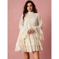 thumbnail image 4 of Apricot Solid Layered Stand Collar Elegant Long Sleeve Mini Dress, 4 of 7
