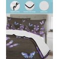 thumbnail image 3 of Quilts Queen Size Bedding Set, Purple Flowers Reversible Summer Quilt 3 Pieces, Butterfly Spring Floral Wooden Farmhouse Lightweight Bedspreads Coverlets with 2 Pillow Shams for All Seasons, 3 of 5