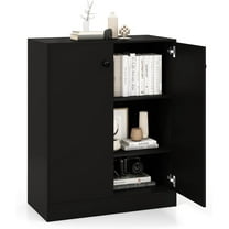LOKO 2-Door Storage Cabinet, Modern Floor Cabinet with 3-Tier Shelf, Freestanding Side Cabinet with Anti-Toppling Device, Storage Organizer for Living Room, Kitchen, Dining Room, Entryway (Black)