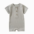 thumbnail image 2 of KPOPLK Baby Boy Polo Striped Rompers Summer Short Sleeve Ribbed Collared Outfit Pajama Infant Clothes 0-24 Months Size 12-18 Months,Grey, 2 of 4