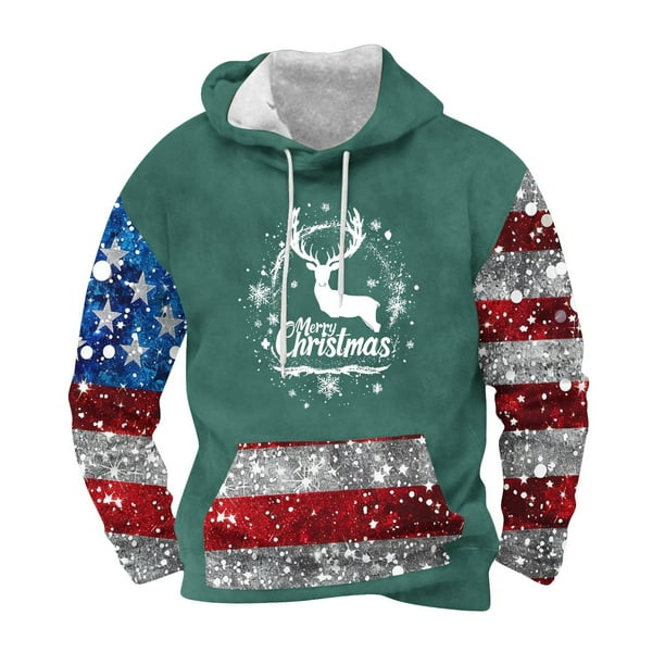Sudadera con capucha para hombre, informal, con cordón, estampado navideño, deportiva, blusa de poliéster