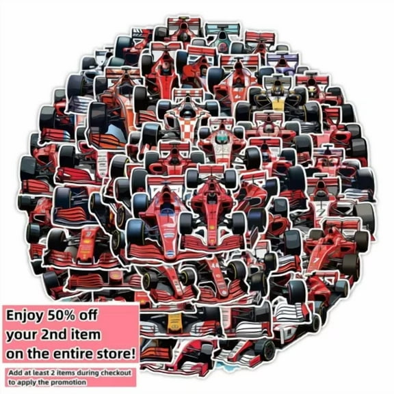 QUEST- 50Pcs Waterproof Vinyl Stickers Formula 1 F1 Racing Cars Luggage Phone Laptop