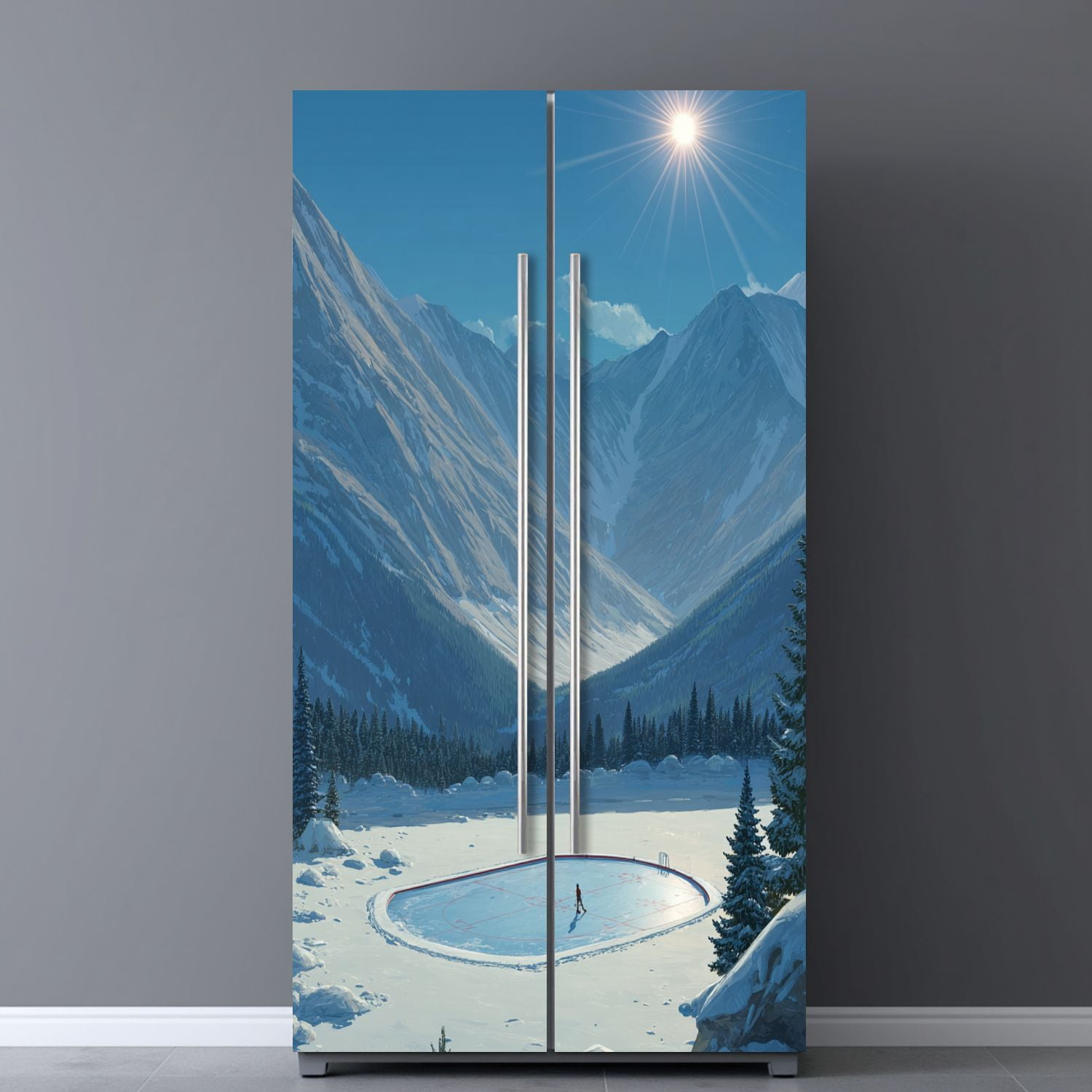 Self Adhesive Vinyl Refrigerator Wrap Set Hockey Mountains Door Mural Removable Fridge Sticker Peel and Stick&nbsp;Full Door Cover Decal Kitchen Bar Decor
