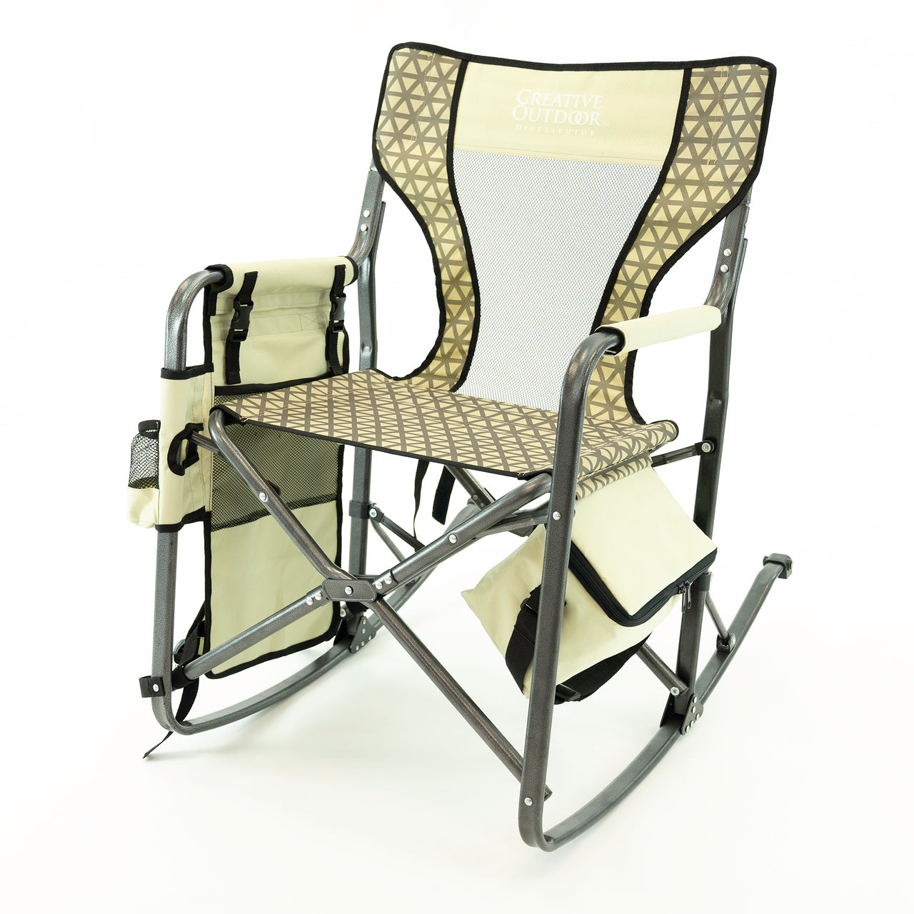 Collapsible Folding Rocking Chair Outdoor Camping Chair with Ice Box Cooler