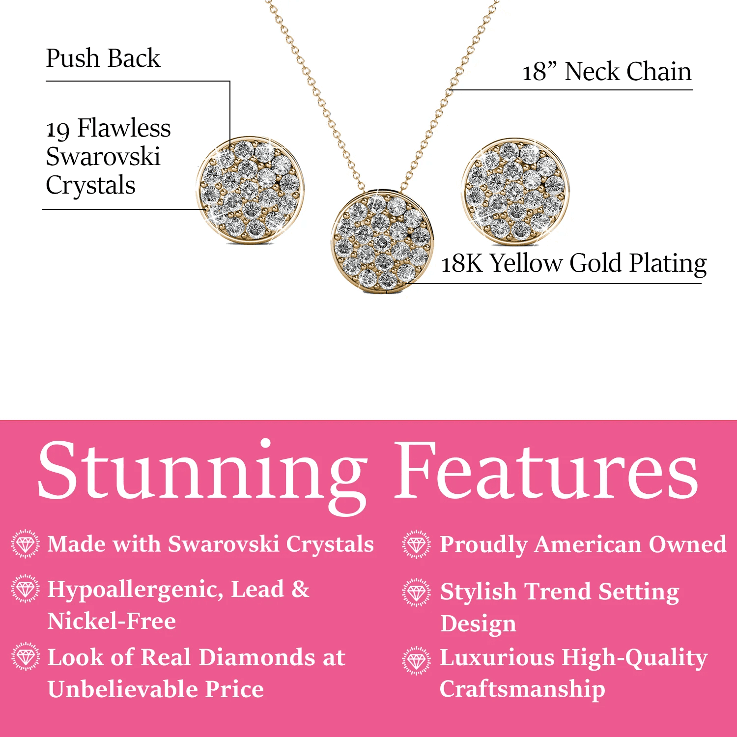 Cate & Chloe Nelly 18k Yellow Gold Plated Jewelry Set with Swarovski Crystals Gift for Women